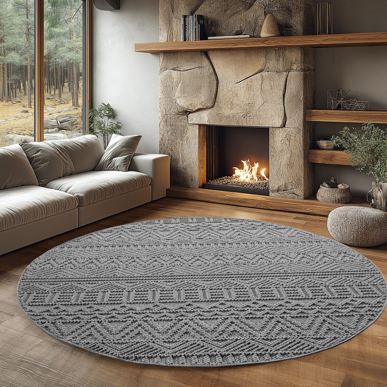 Covor rotund Helix etno V3 Argintiu 80x80 cm