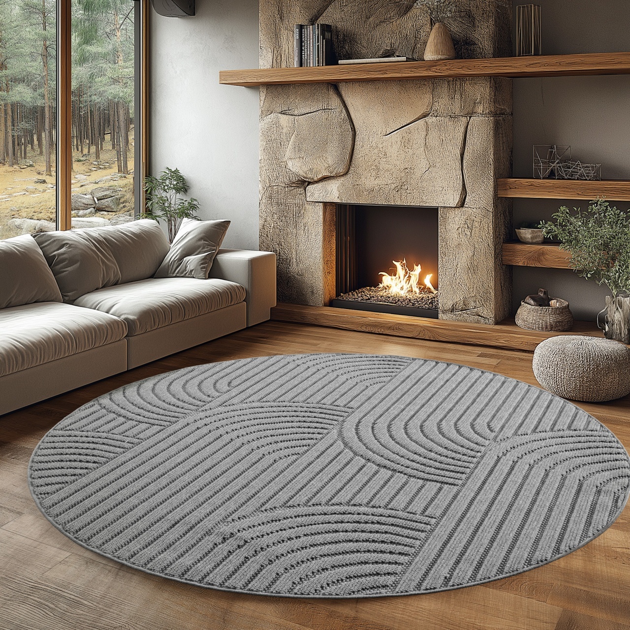 Covor rotund Helix V2 Argintiu 80x80 cm