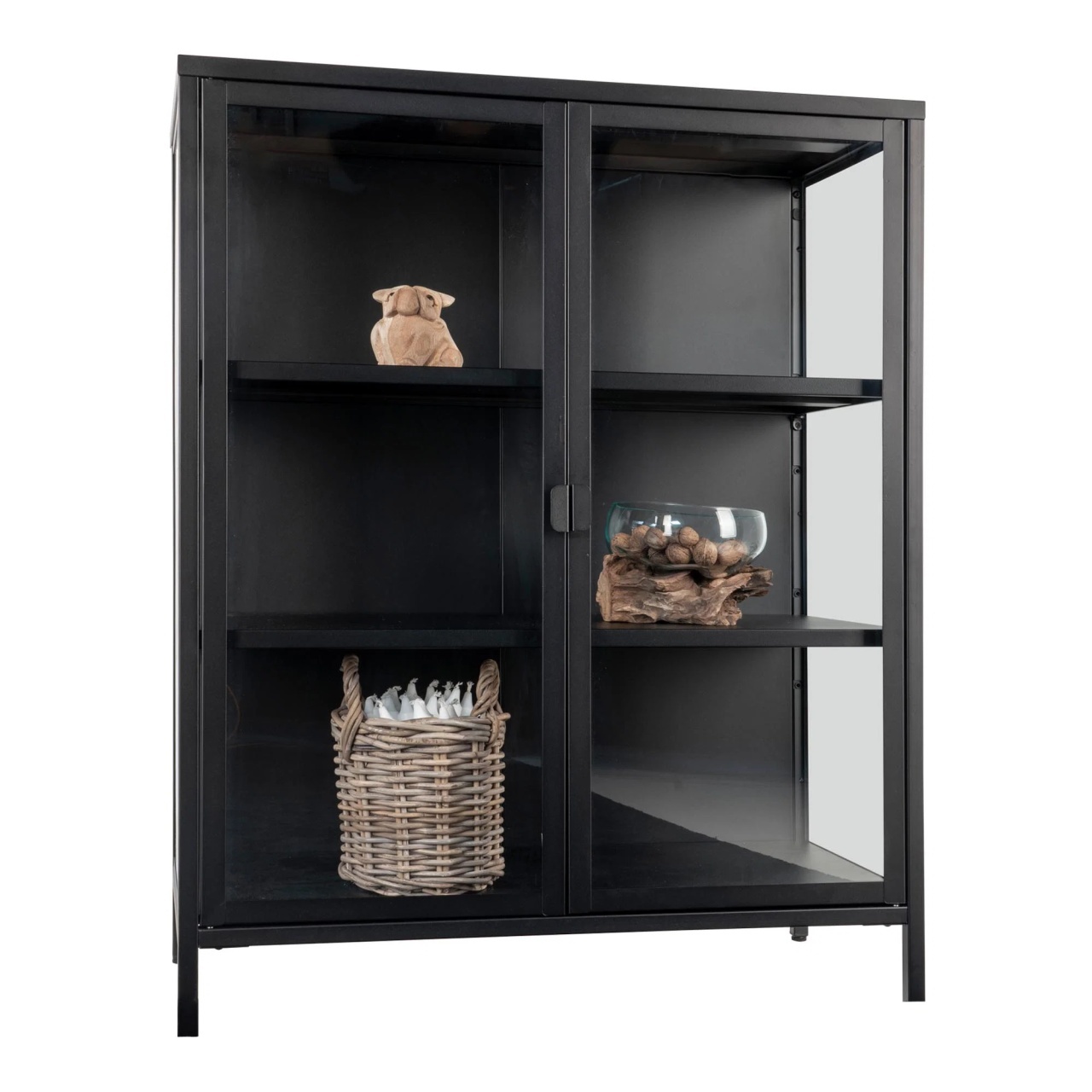 Dulap vitrina Brisbane, Negru, 40x80x101 cm