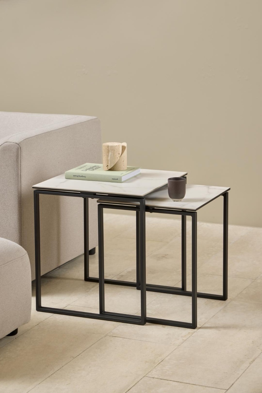Set 2 piese Masute de cafea Katrine, Alb, 55x50x50 cm