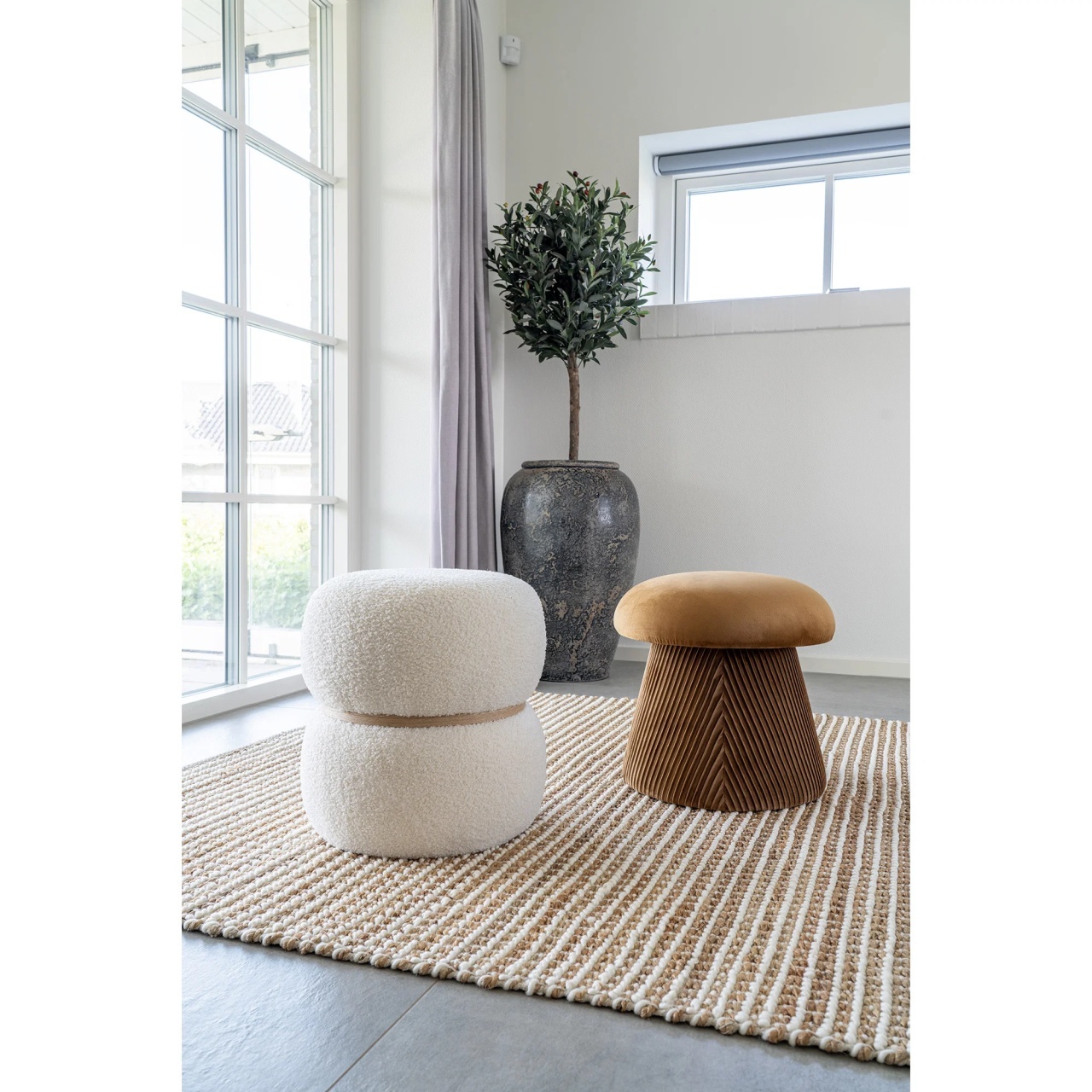Taburet circular Hampton, Ocru, 39x39x42 cm
