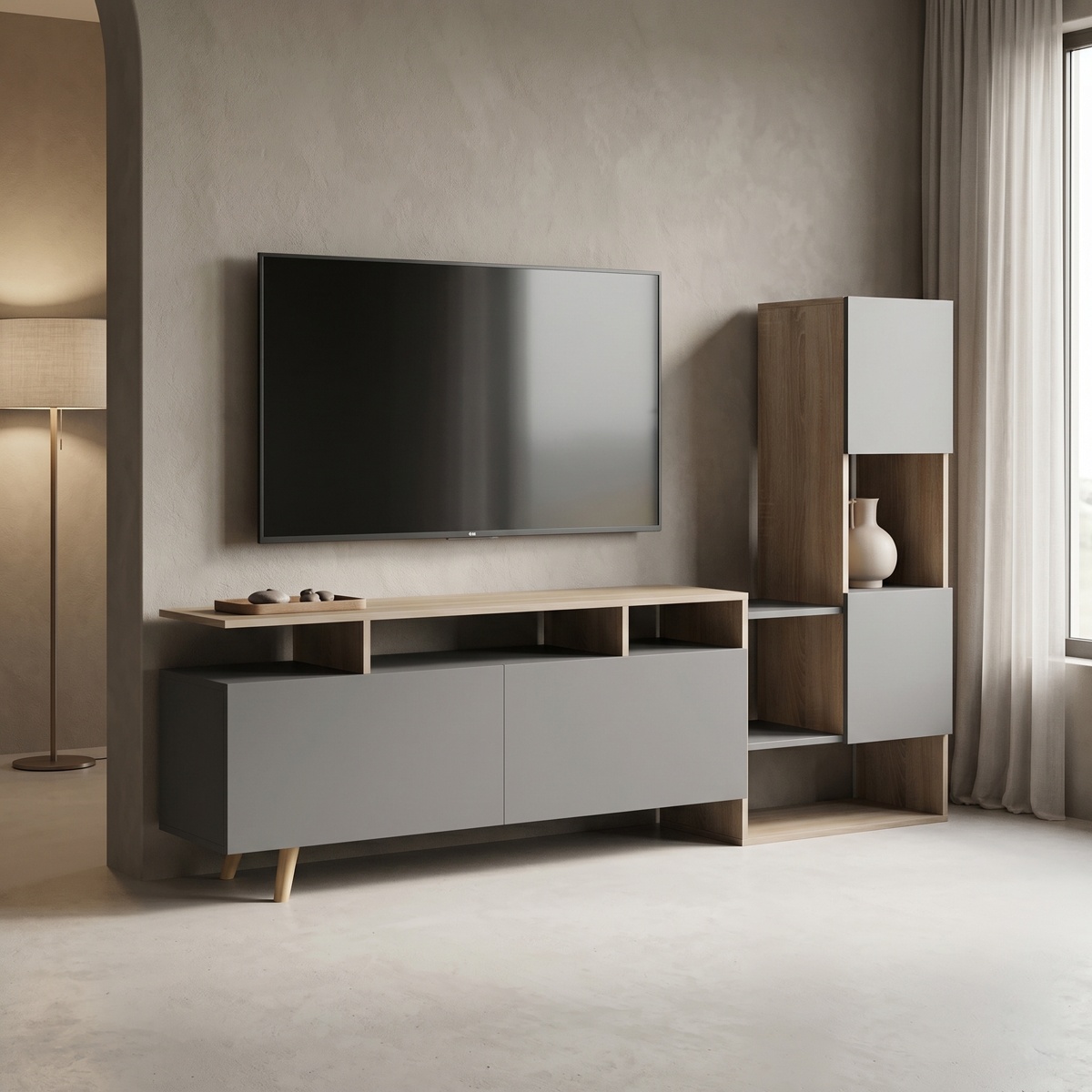 Comoda TV, Defry, Antracit, 177.5x31.5x110 cm