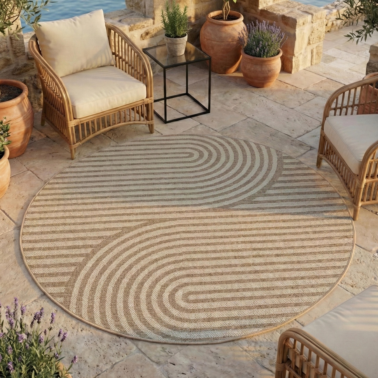 Covor rotund Desert Boho V1 Bej 120x120 cm