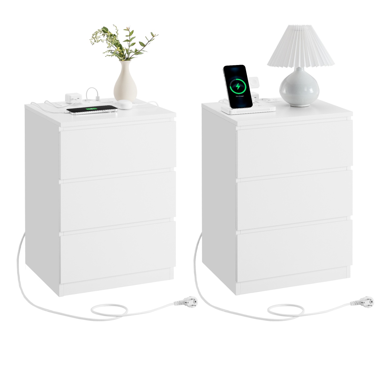 Set 2 noptiere Alb Vasagle 40x35x59 cm