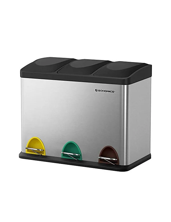 Cos de reciclare, Songmics, 3 x 15 L, Silver, LTB45L