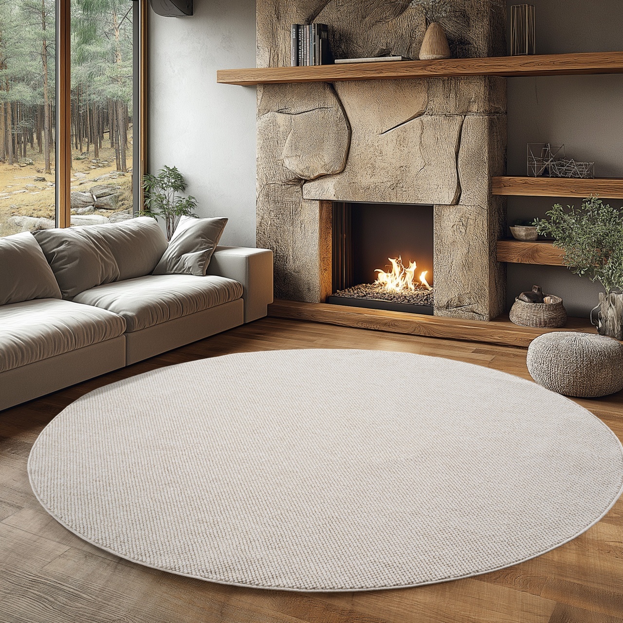 Covor rotund Helix V1 Crem 120x120 cm