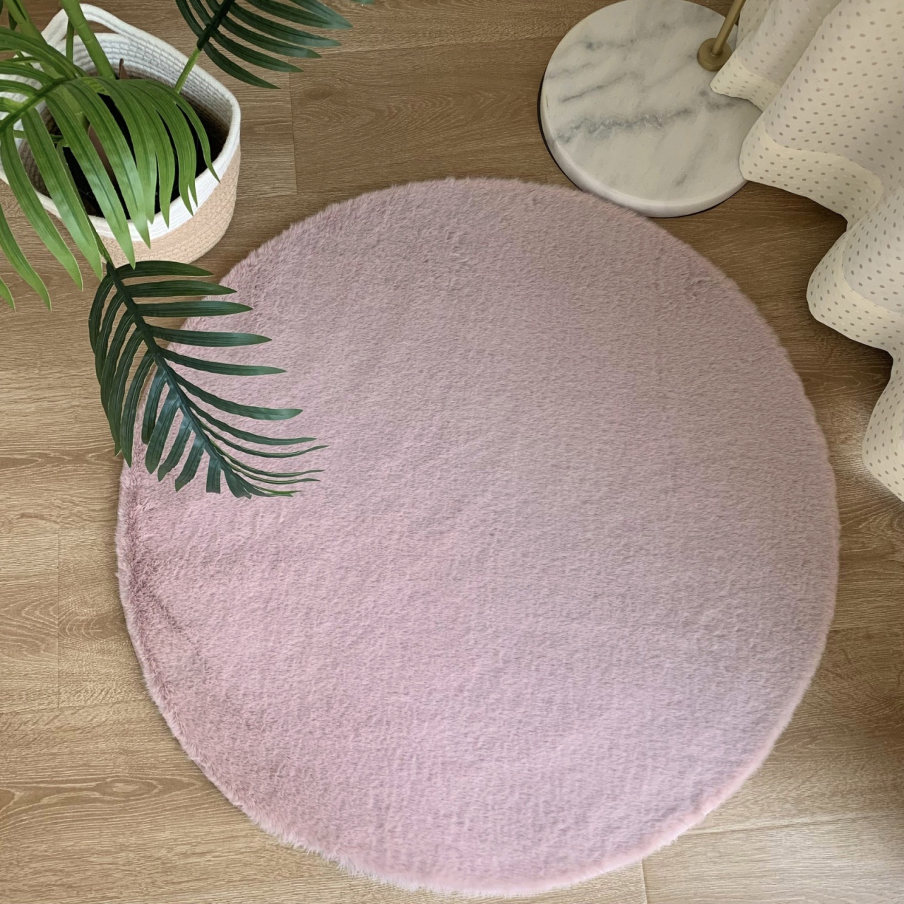 Covor Rotund, Soft, Roz Pudra, 80x80 cm, Delta LOP 020
