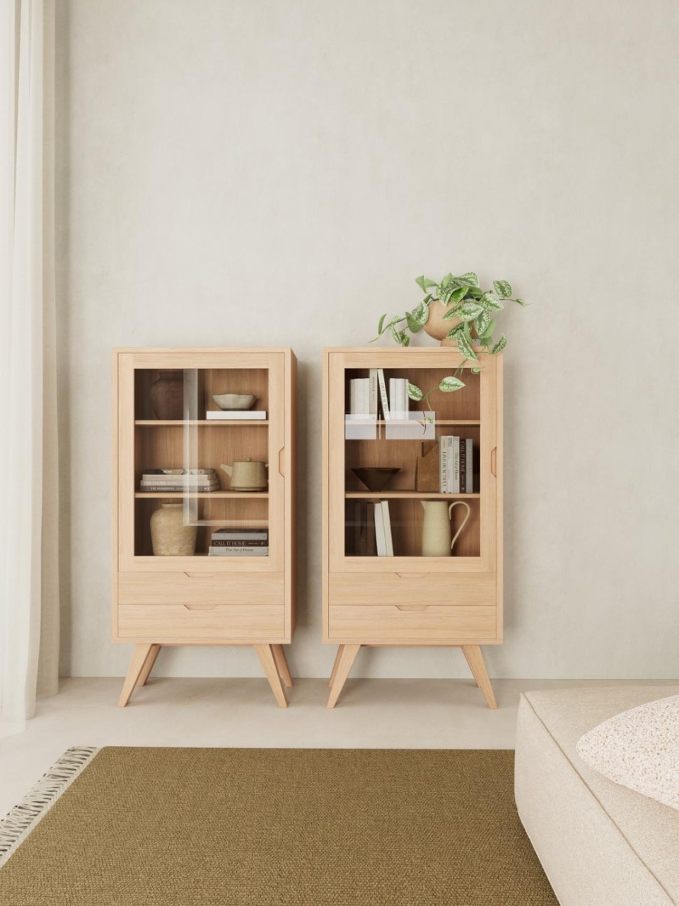 Dulap cu vitrina A-Line, Alb, 145x72x36 cm