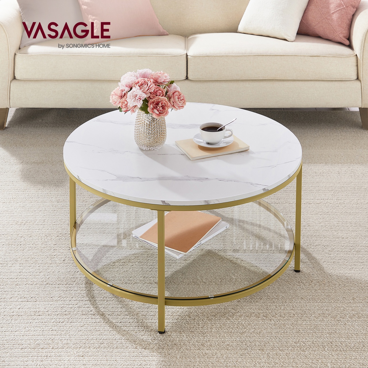 Masuta de Cafea, Vesta, Alb, 80x80x46 cm