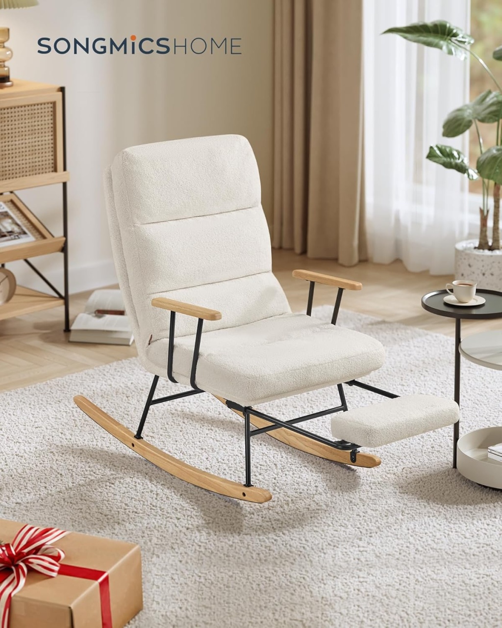 Scaun balansoar Songmics Crem, 113.5 x 60 x 28.5 cm