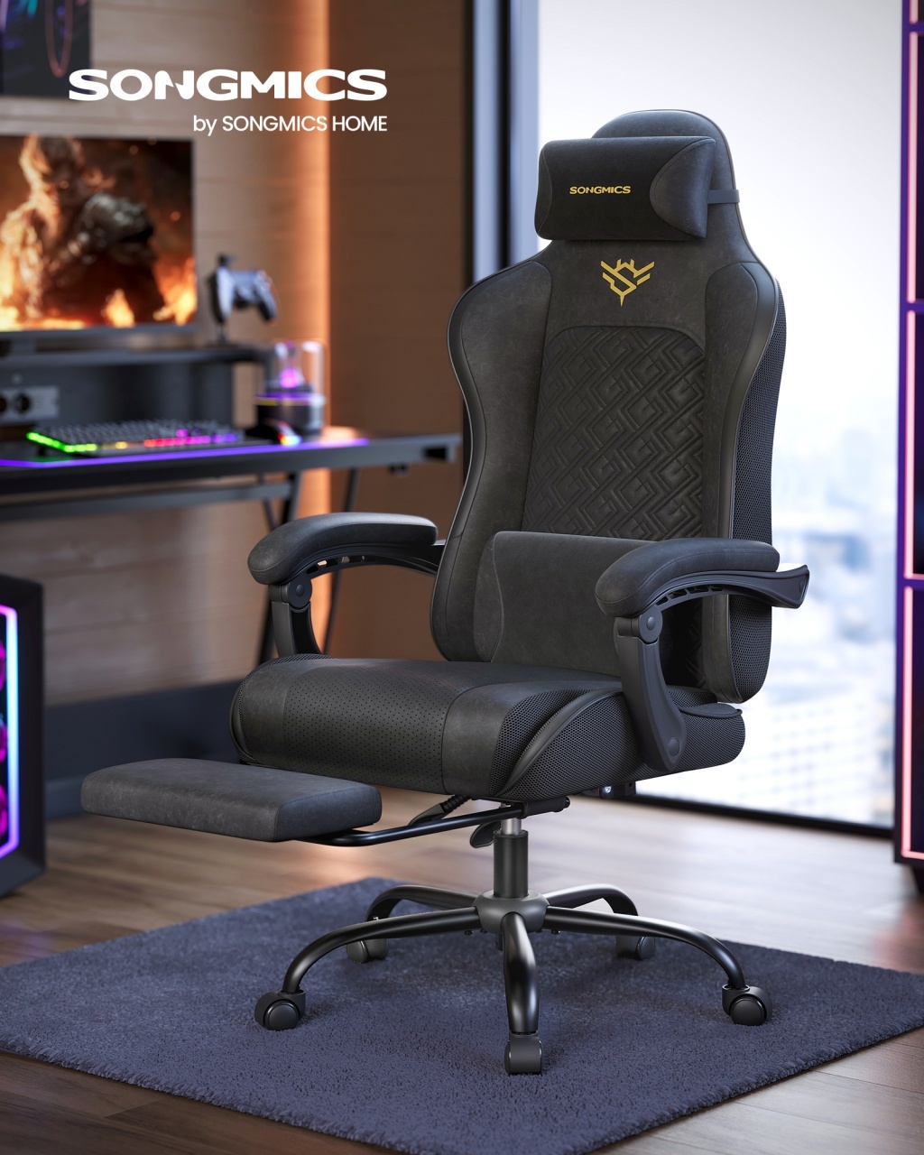 Scaun gaming, Nerone, Negru, 70x70x133 cm