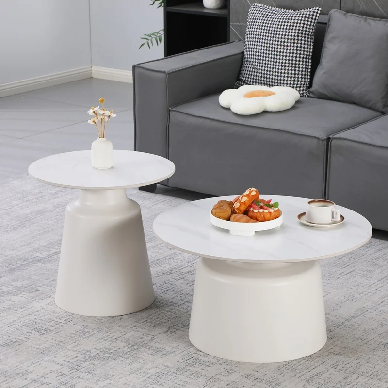 Set 2 buc. masute de cafea, Dualis, Alb, 70x70x48.5 cm