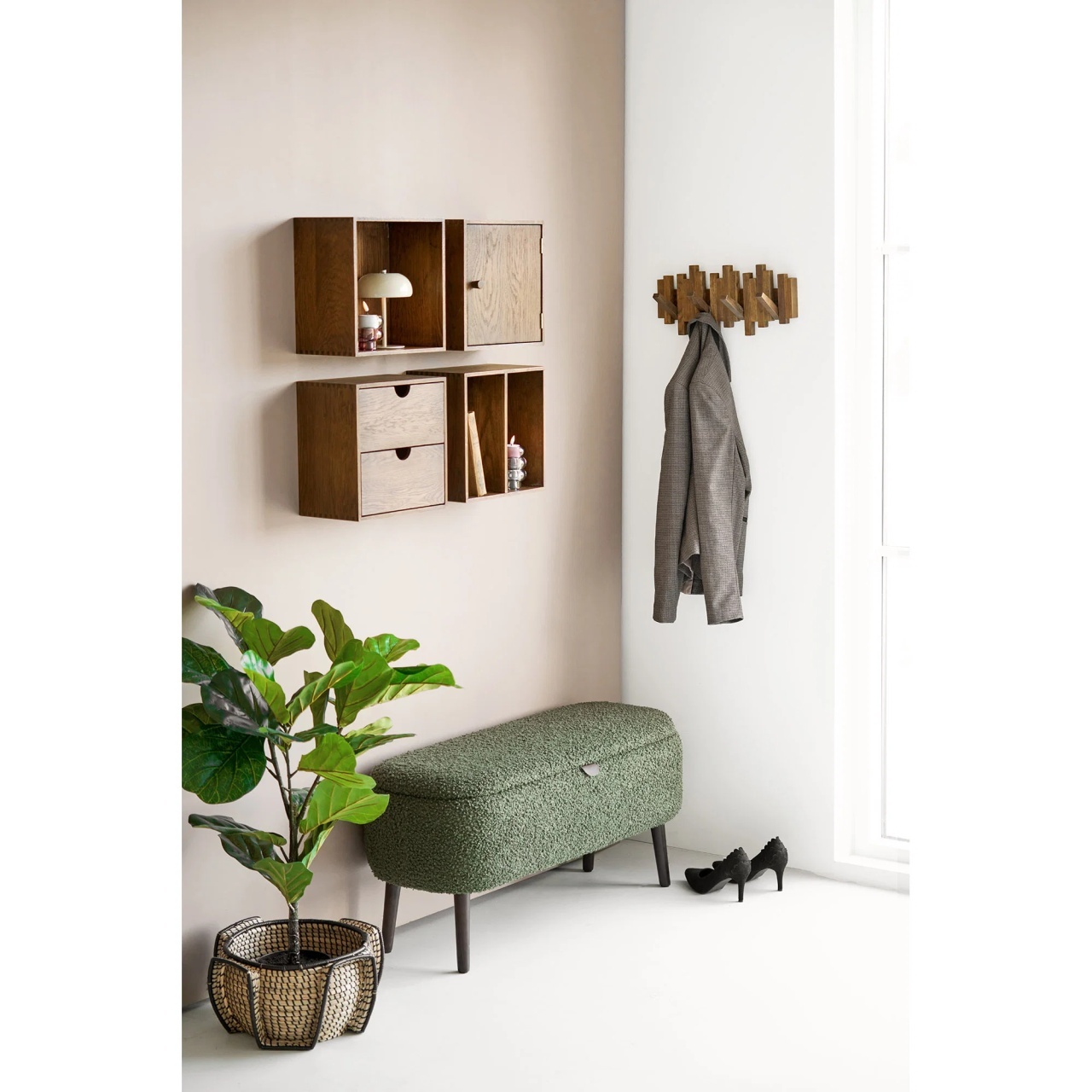 Set 4 piese Rafturi de perete Townsville, Maro inchis, 18x30x30 cm