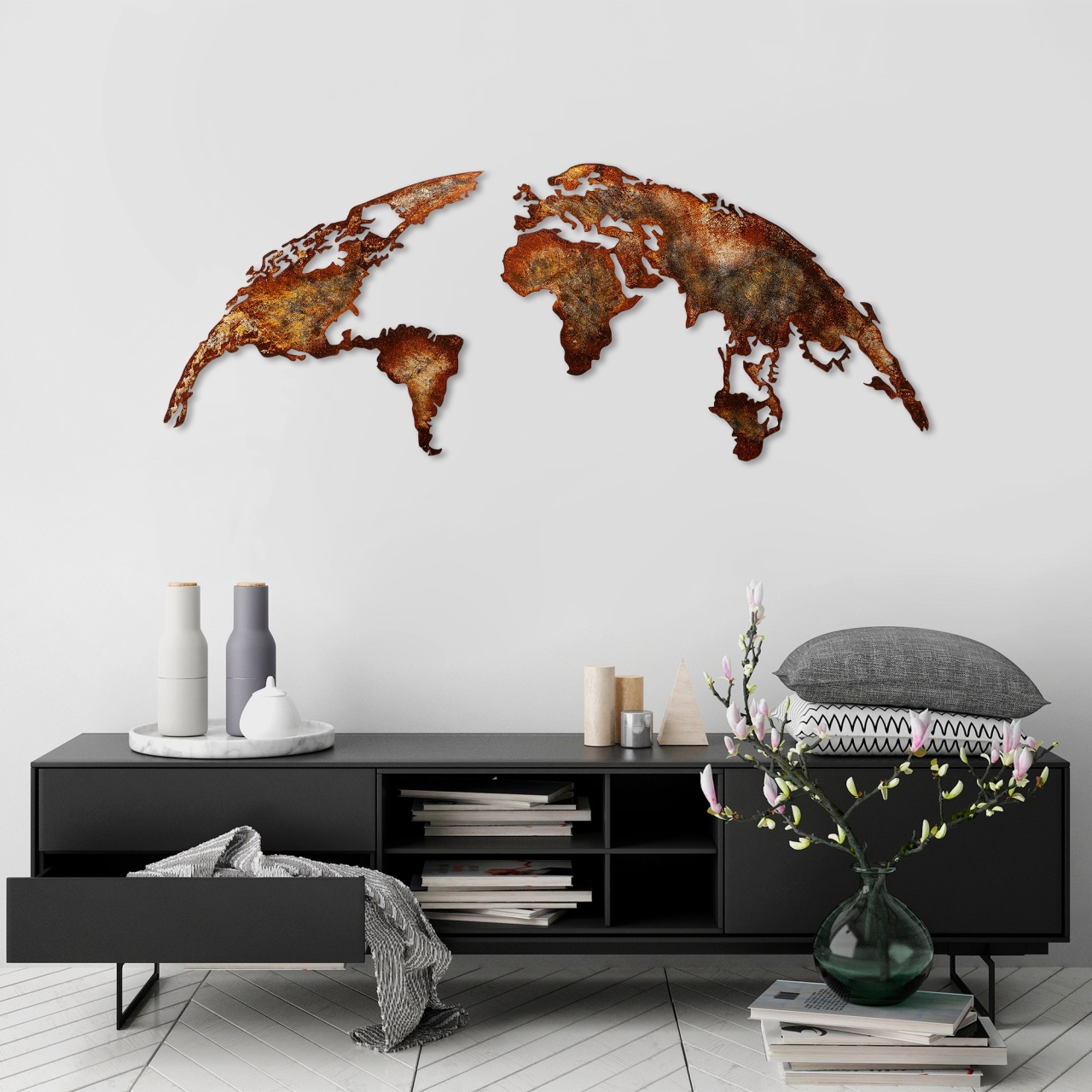 Tablou metalic World Multicolor 150x59x1.5 cm