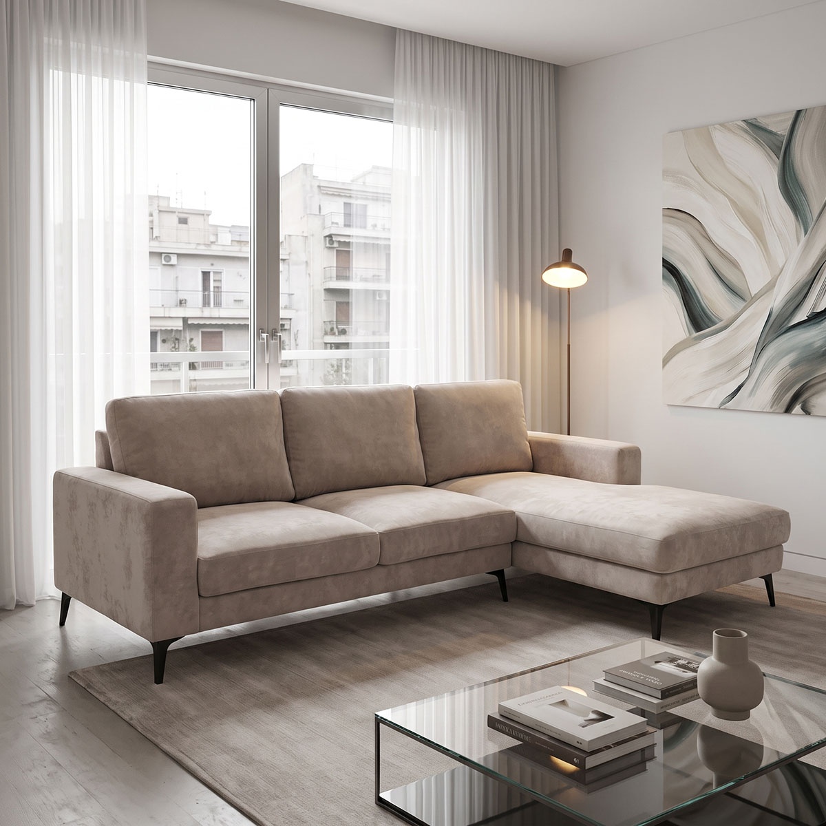 Coltar stanga, Menande, Bej, 248x160x89 cm