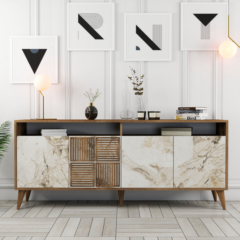 Consola Milan Walnut-Alb