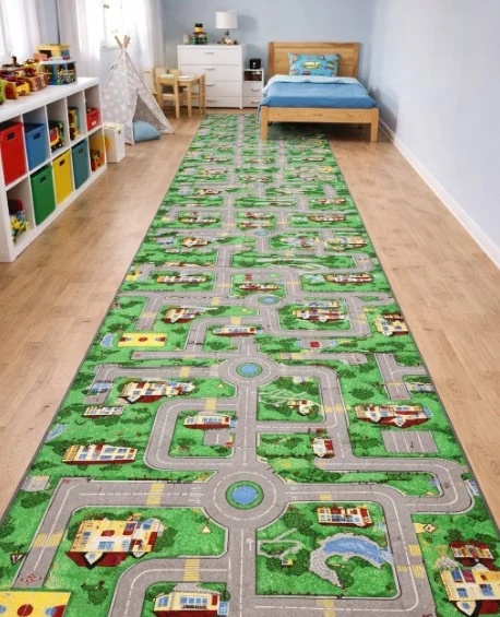 Covor copii Traversa, Print, Verde, 100x900 cm, Delta