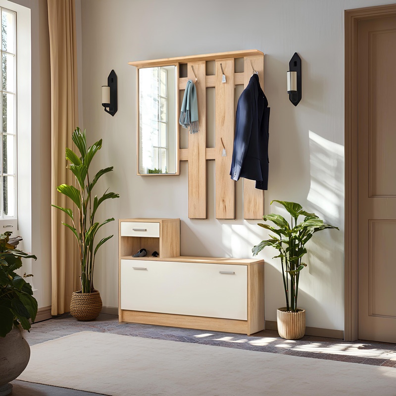Cuier Intrare Jamie Alb - Natural 100x27.5x187 cm