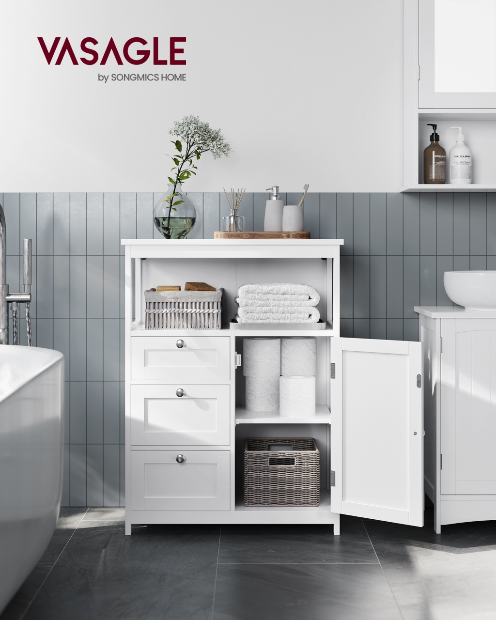 Dulap depozitare baie Vasagle Alb 60x30x80 cm