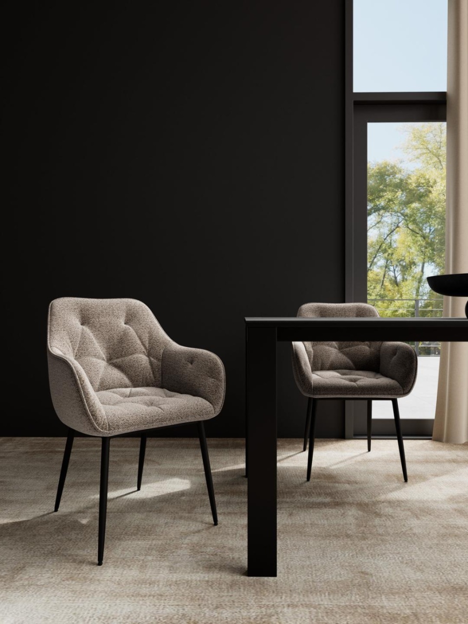 Set 2 piese Scaune dining Brooke, Bej, 83x58x55 cm