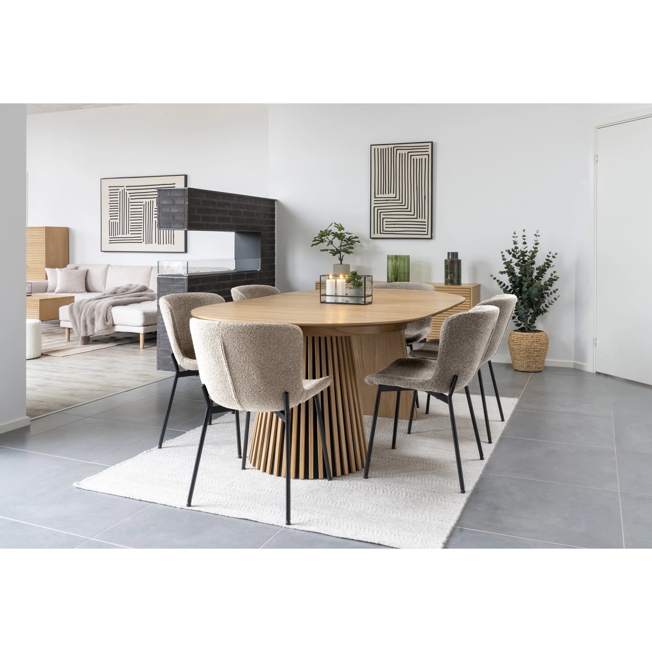 Set 7 piese Masa dining si scaune Osaka, Nuc deschis, 120x59x75 cm