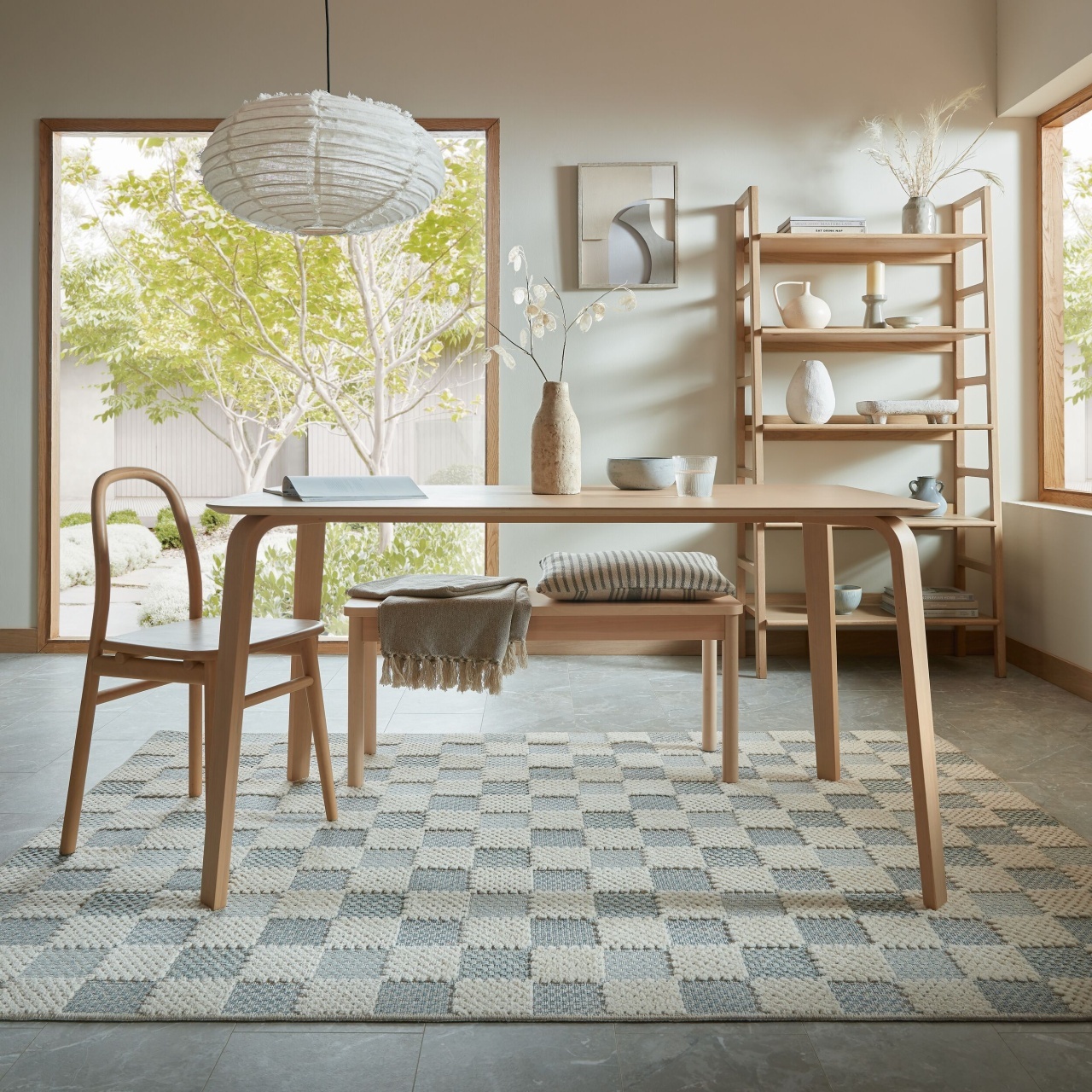 Covor Muted Checkerboard Albastru 116x170 cm