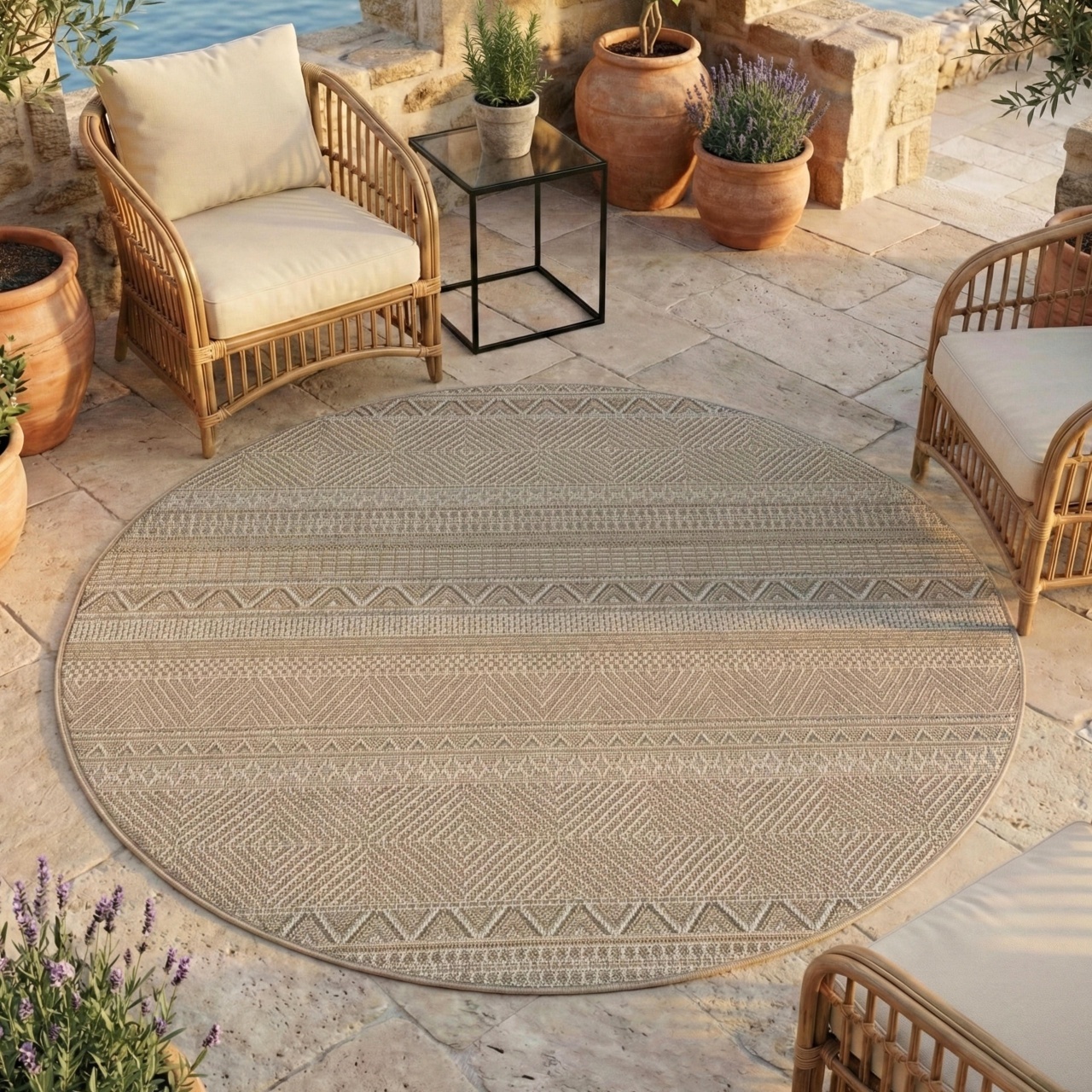 Covor rotund Desert etno V3 Bej 120x120 cm