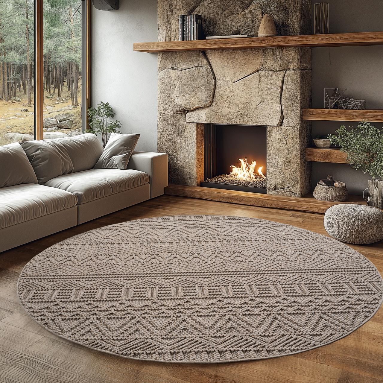 Covor rotund Helix etno V3 Bej 120x120 cm