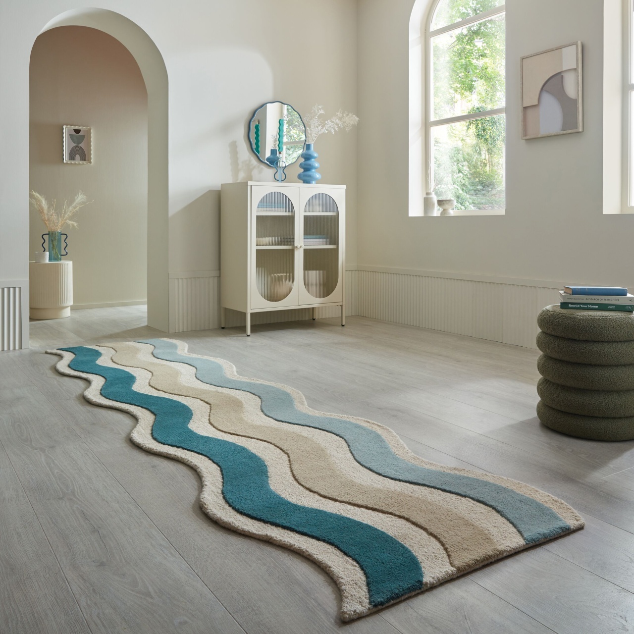 Covor traversa Cascade Wool Albastru 80x300 cm