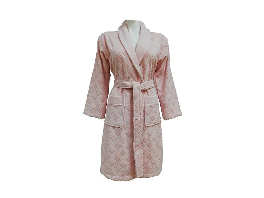 Halat de Baie Jacquard Velour, Unisex, Karo Pudra