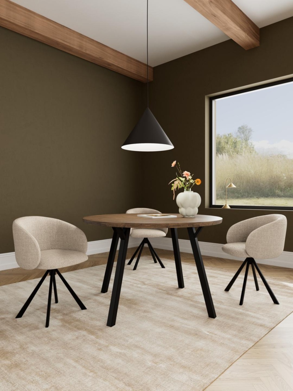 Set 2 piese Scaune dining Eleanor, Bej, 79x56x55 cm