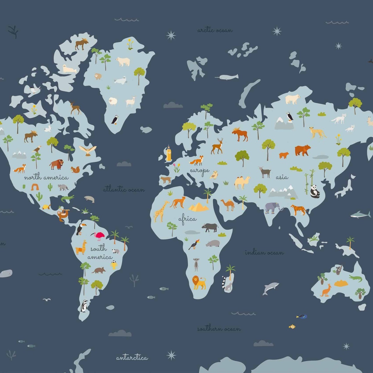 Fototapet Animal Map, Wave, Coordonne