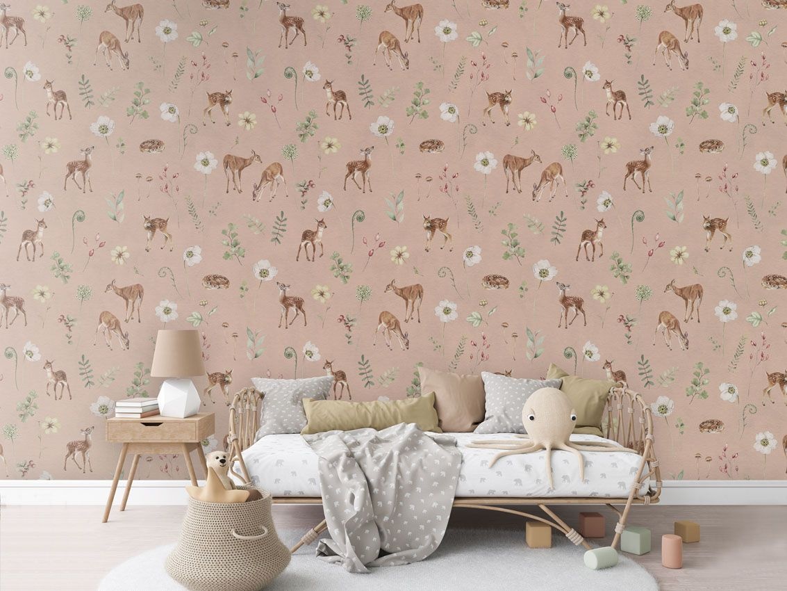 Fototapet Dancing Deer - Pink, Kikki Belle