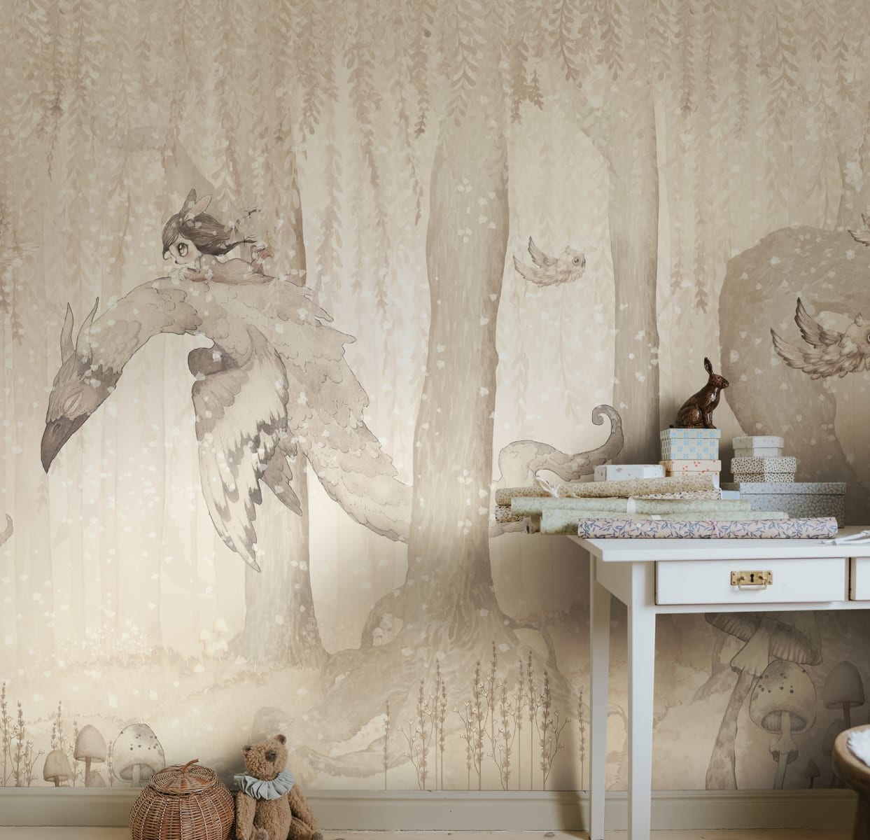 Fototapet, Dream Forest Girl, Off White, Rebel Walls