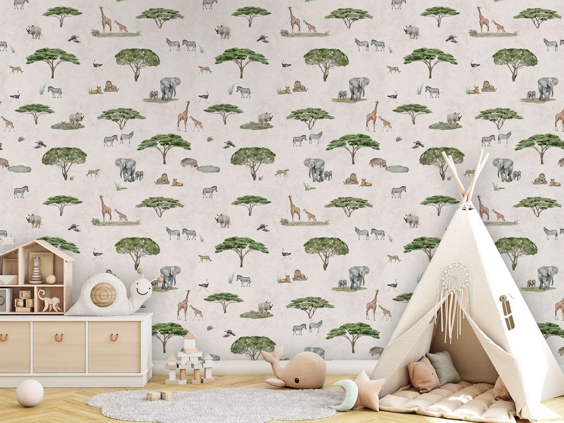 Fototapet Sunny Savannah - White, Kikki Belle