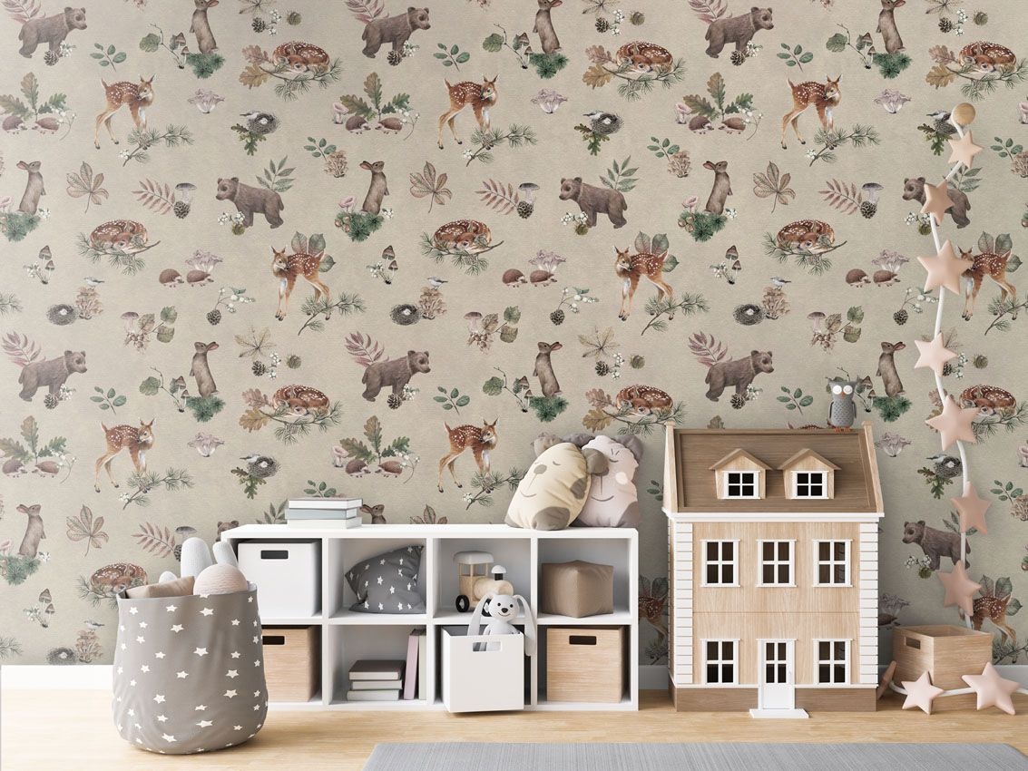 Fototapet Forest Gathering - Beige, Kikki Belle