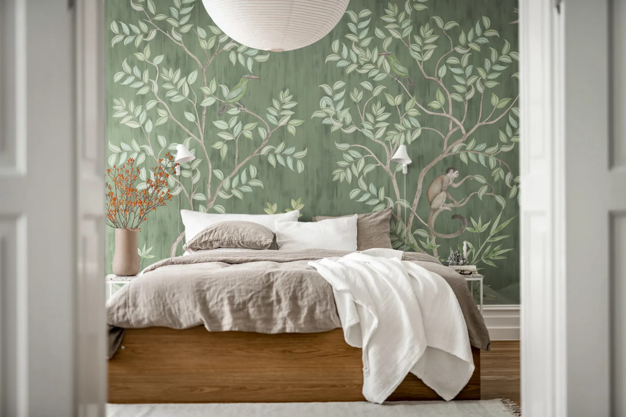Fototapet, Monkeys Paradise, Sage Green, Rebel Walls