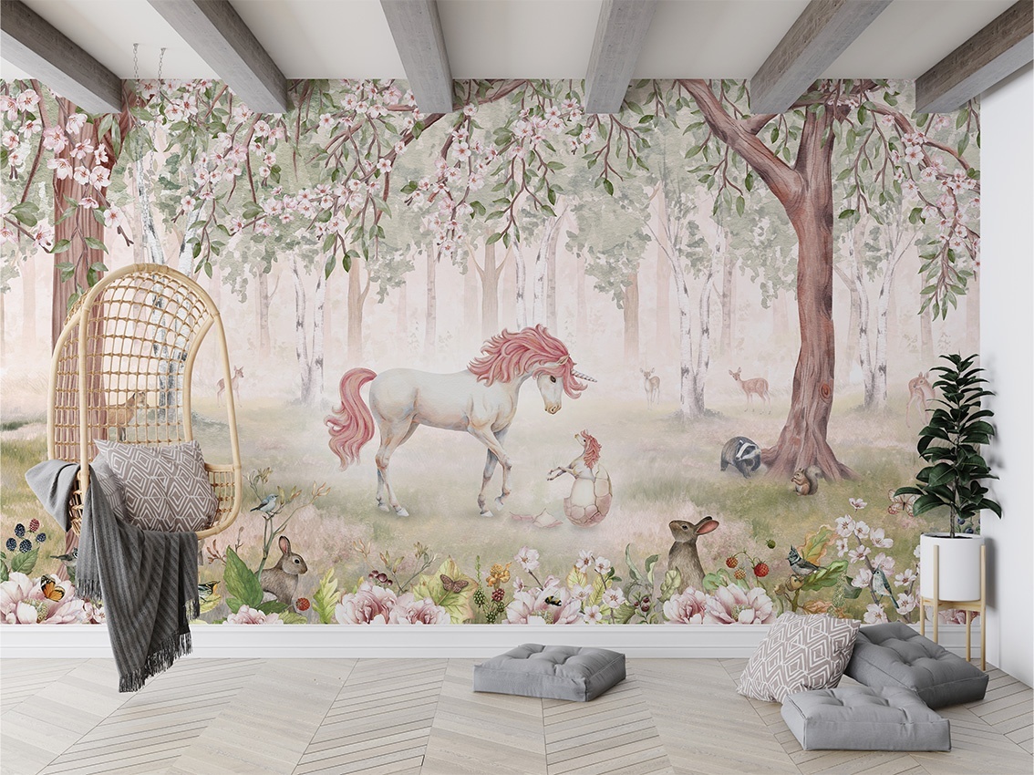 Fototapet Unicorn Forest - Green, Kikki Belle