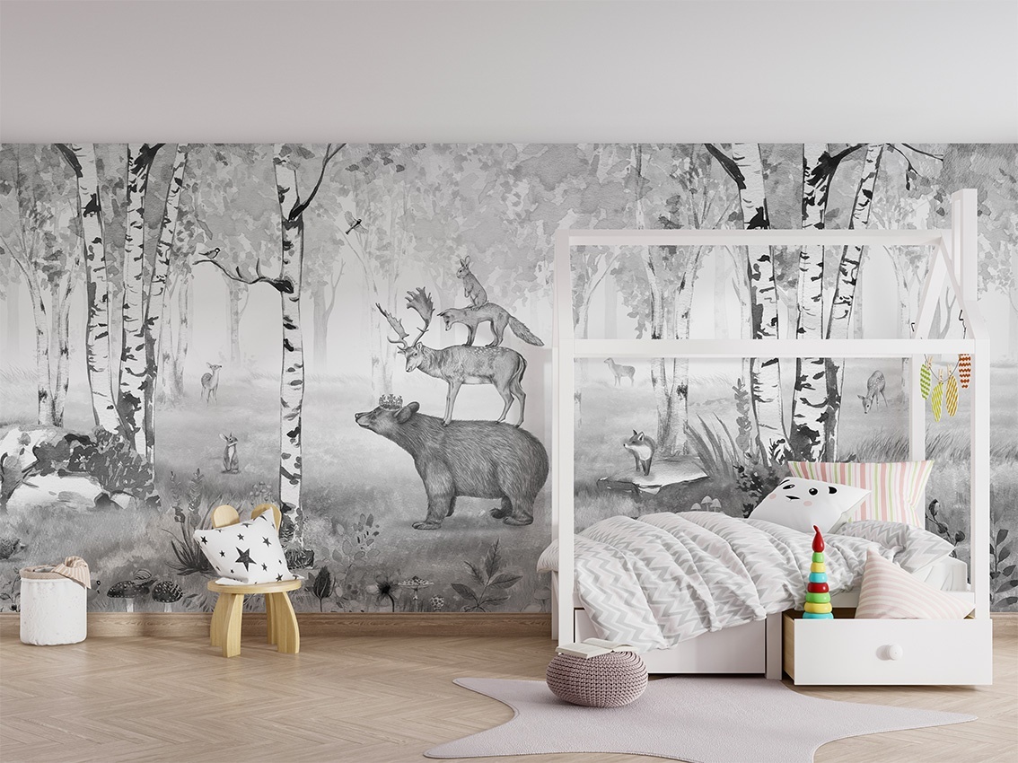 Fototapet Bear King - Black and White, Kikki Belle
