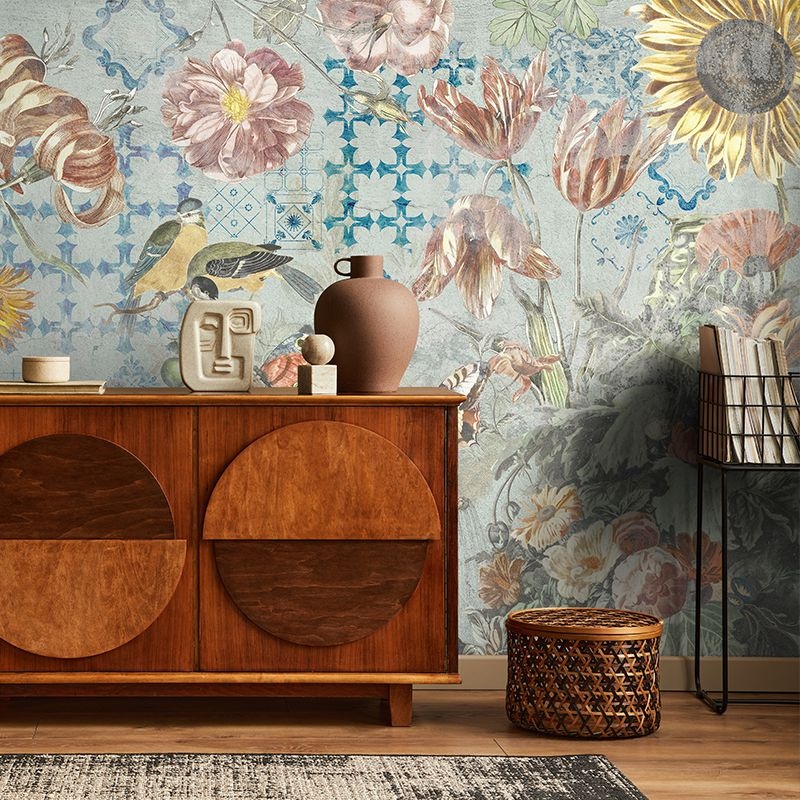Fototapet Ceramic Flowers (Blue), VLAdiLA