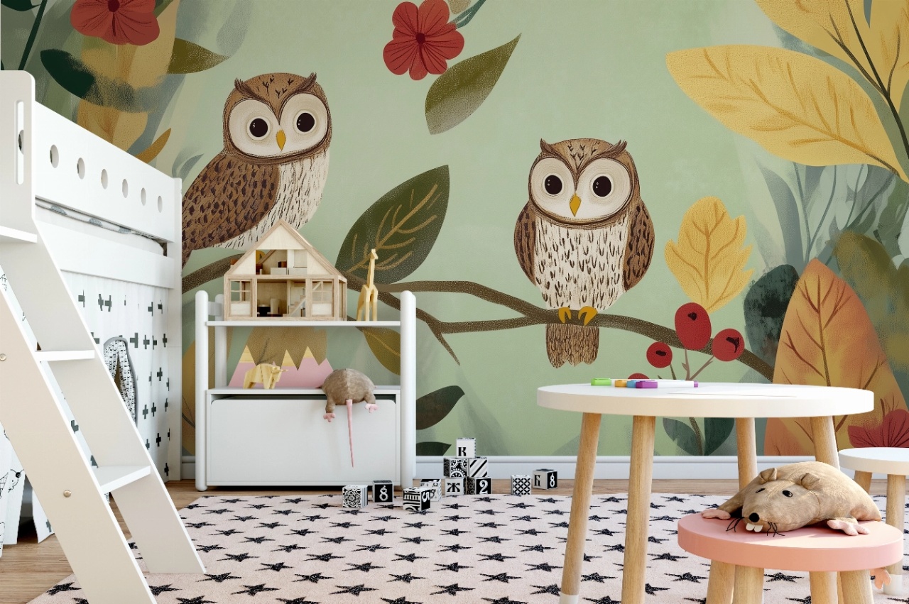 Fototapet copii, Owls in the forest 016