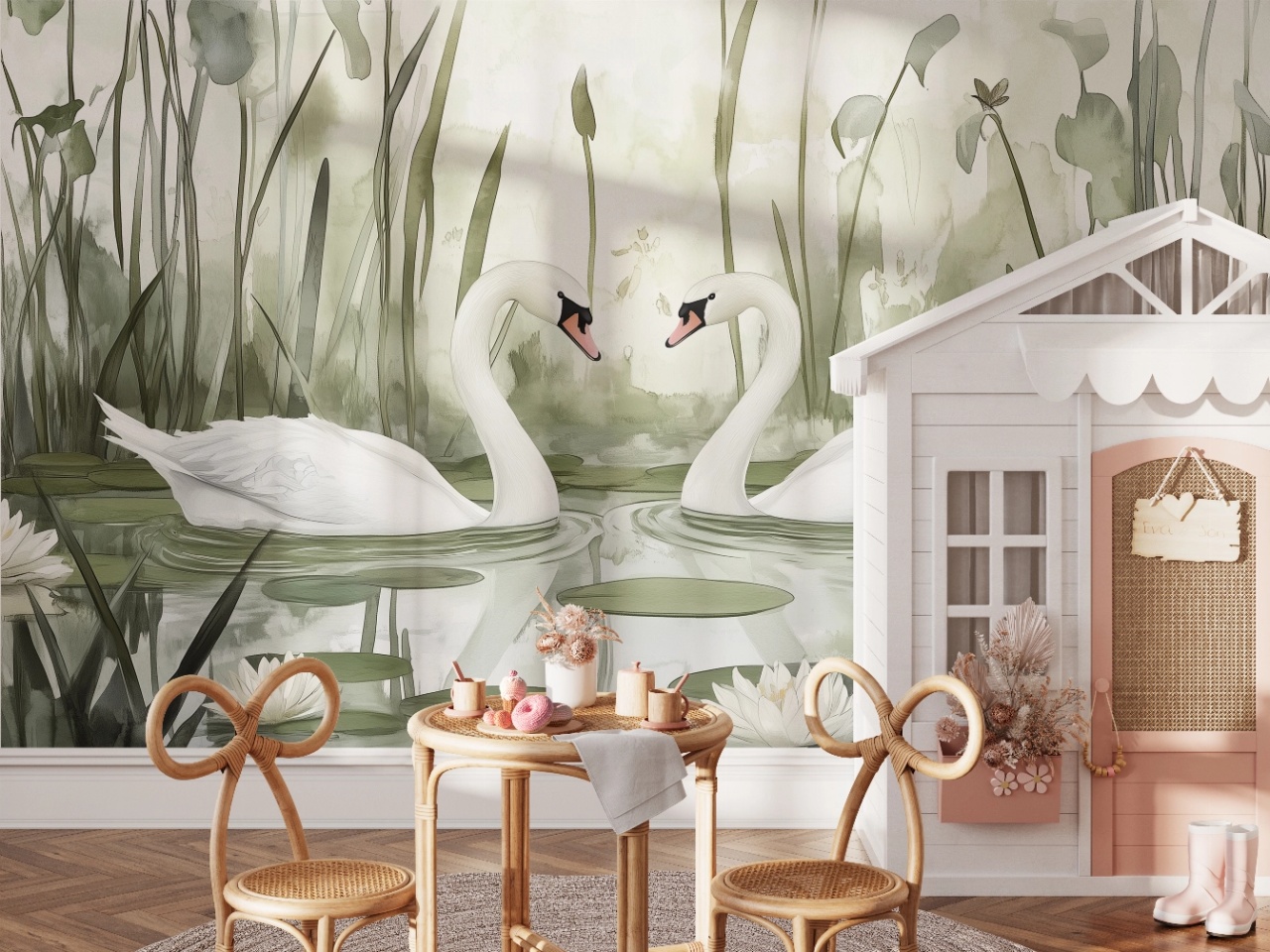 Fototapet copii, In love swans 019