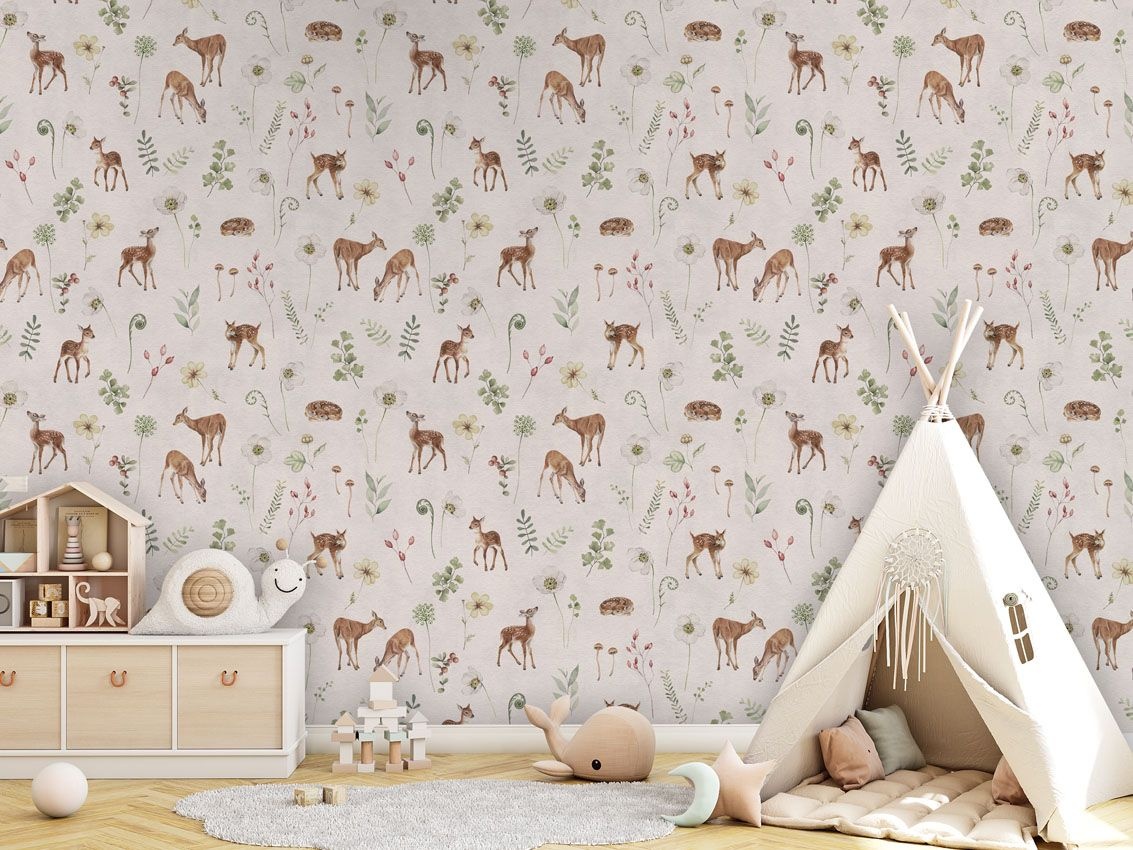Fototapet Dancing Deer - White, Kikki Belle