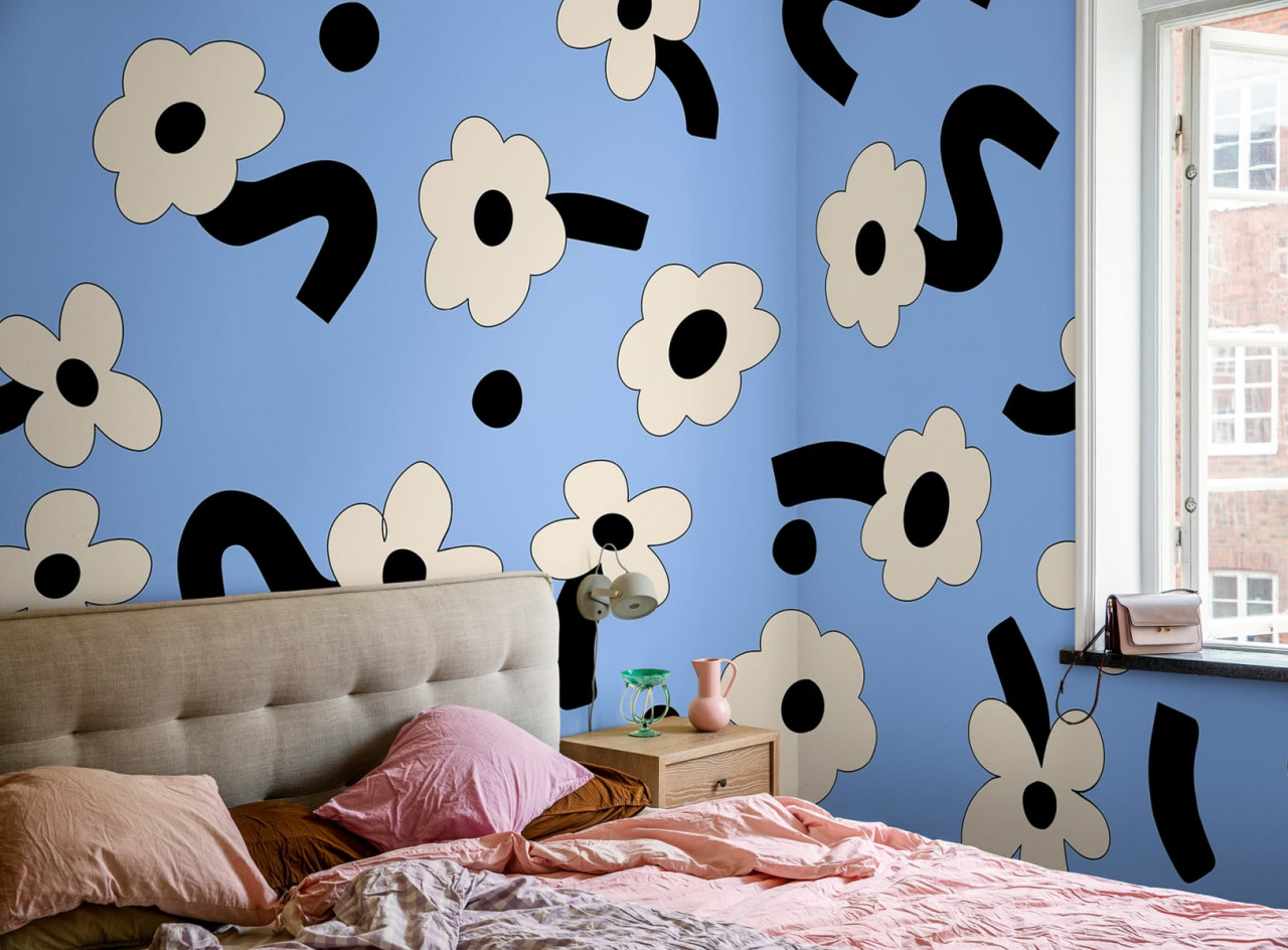 Fototapet, Dancing Flowers, Blue, Rebel Walls