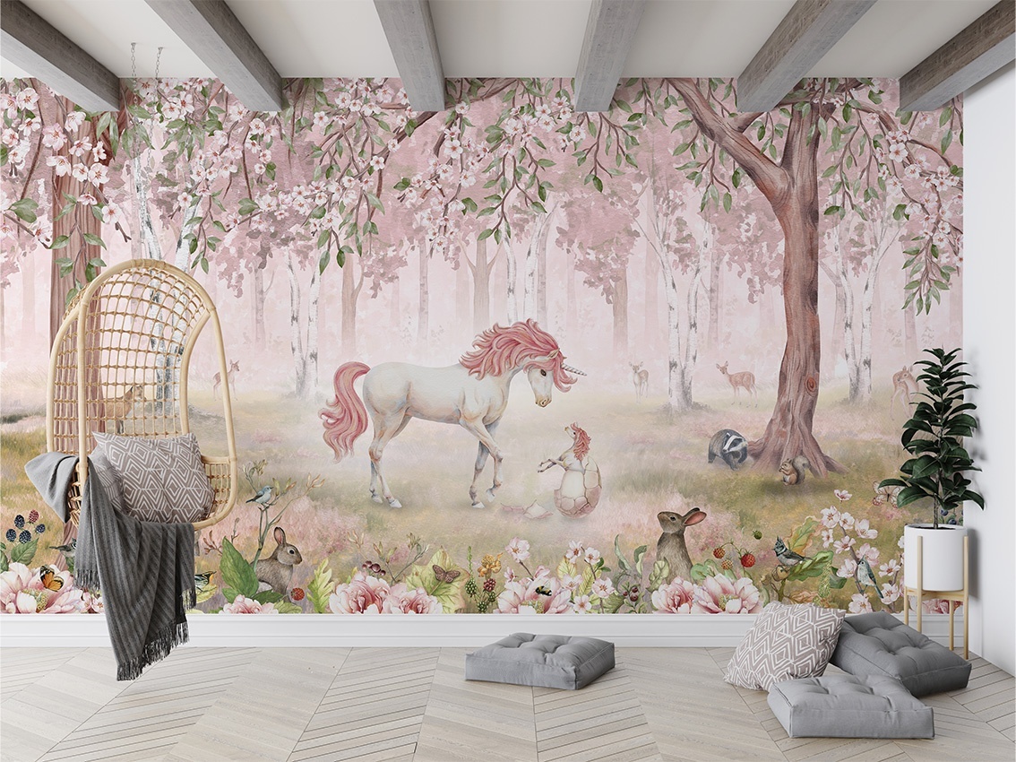Fototapet Unicorn Forest - Pink, Kikki Belle