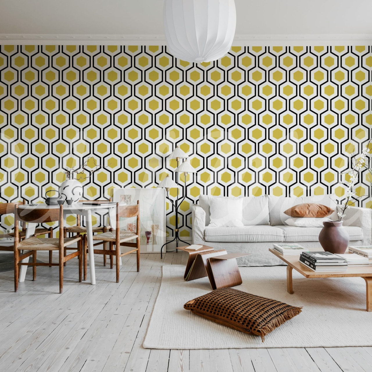 Fototapet, Bold Hexagon, Yellow, Rebel Walls