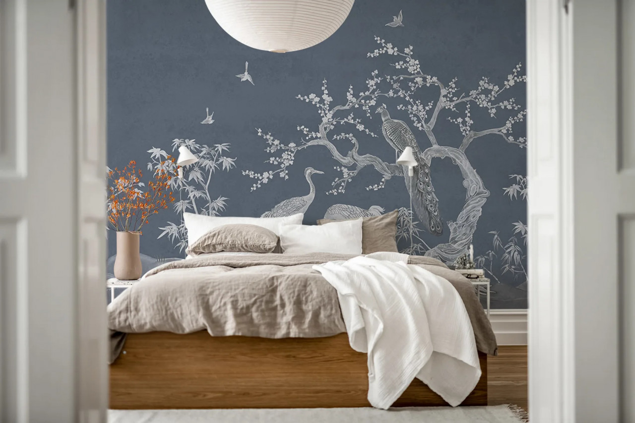 Fototapet, Chinoiserie Lace, Navy Blue, Rebel Walls