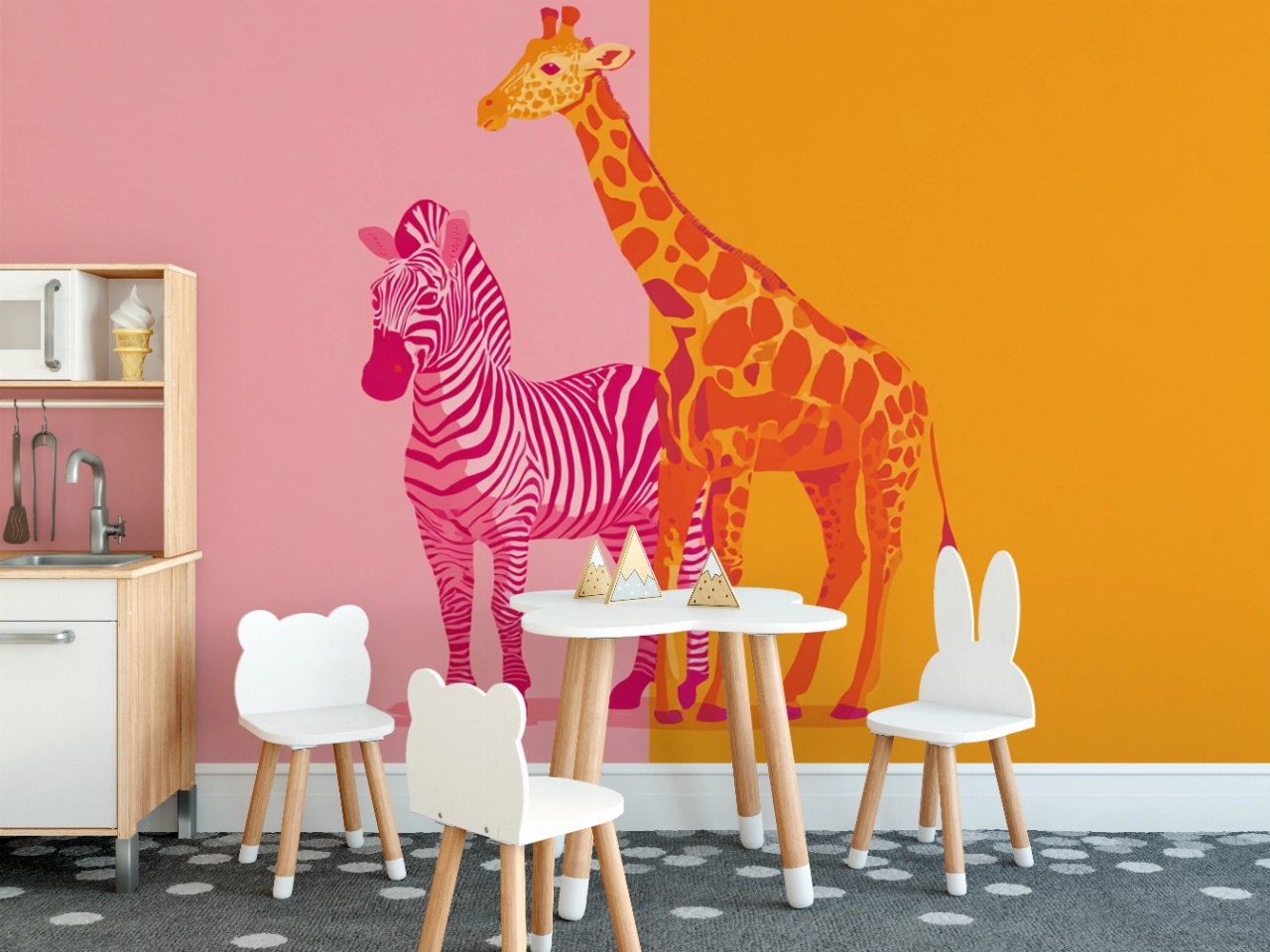 Fototapet copii, Giraffe and Zebra 116
