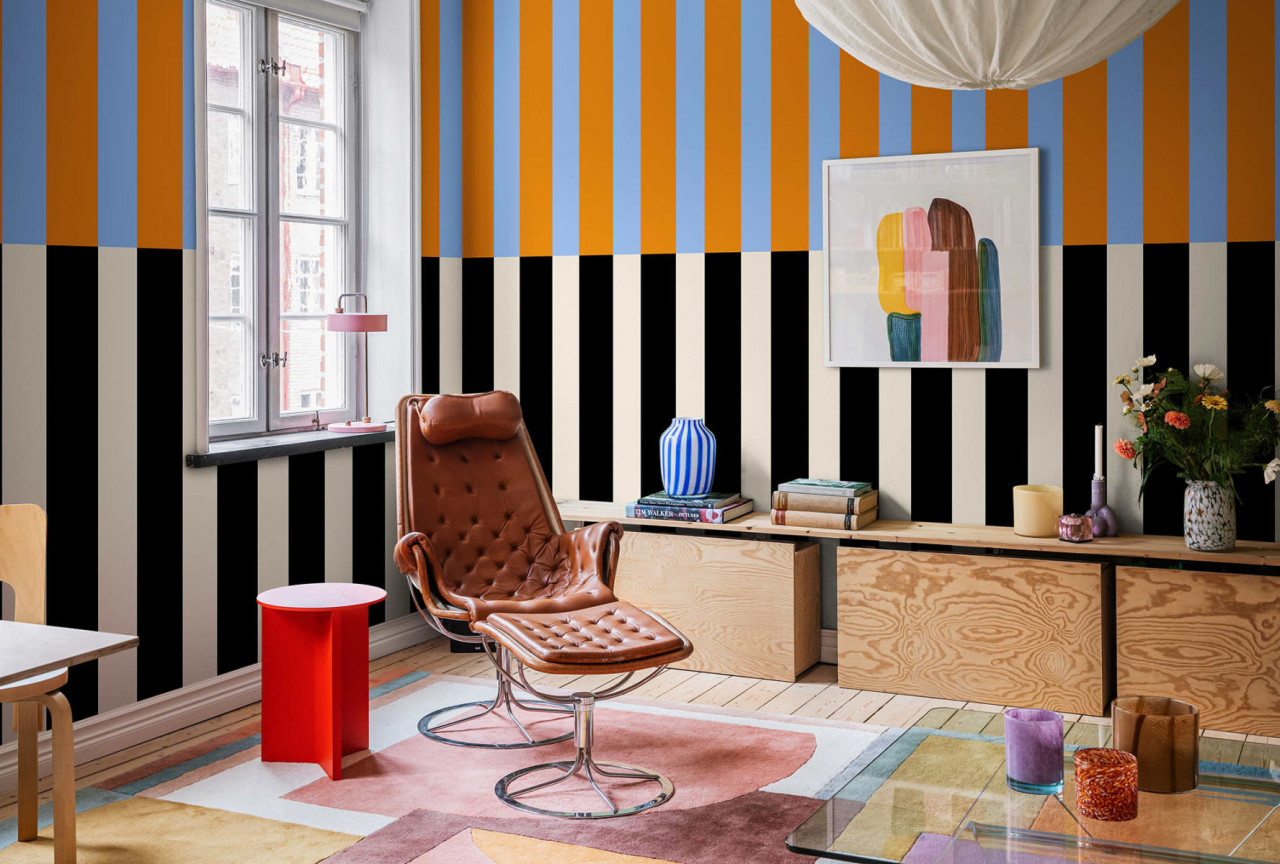 Fototapet, Stripped, Orange & Blue, Rebel Walls