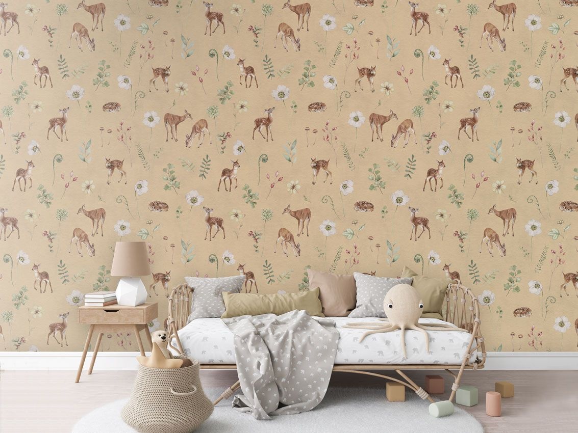 Fototapet Dancing Deer - Yellow, Kikki Belle